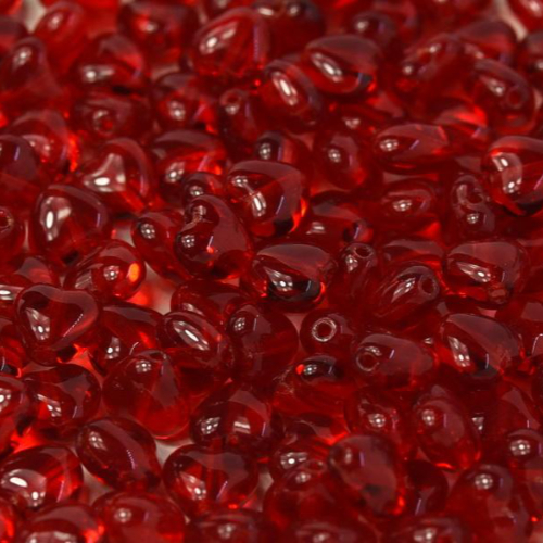 6mm Czech Glass Heart Bead - Red - 90080