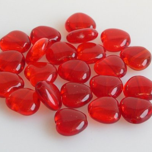 8mm Czech Glass Heart Bead - Red  - 90080