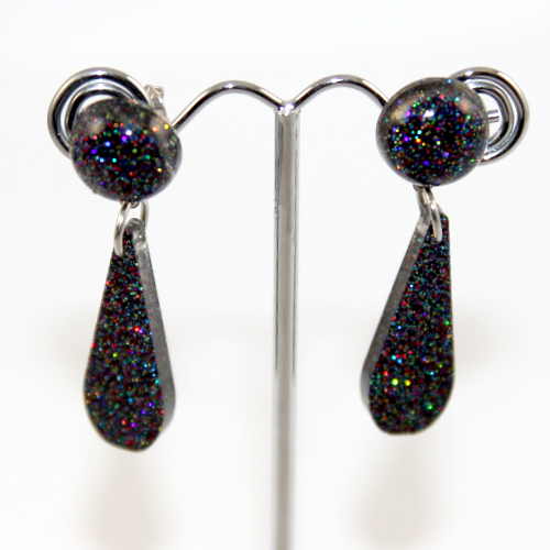 Purple & Black Glitter Resin Stud Drop Earrings
