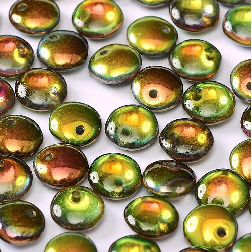 Lentil Bead 6mm x 3mm - 1 Hole - Crystal Magic Green - LEN6-00030-95400 - 50 Bead Bag