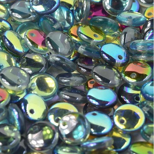 Lentil Bead 6mm x 3mm - 1 Hole - Crystal Blue Rainbow - LEN6-00030-98538 - 50 Bead Bag