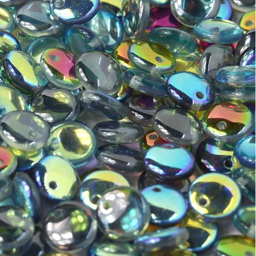 Lentil Bead 6mm x 3mm - 1 Hole - Crystal Blue Rainbow - LEN6-00030-98538