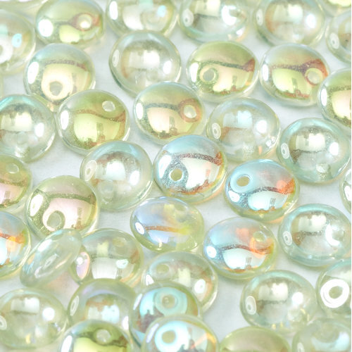 Lentil Bead 6mm x 3mm - 1 Hole - Crystal Green Rainbow - LEN6-00030-98539