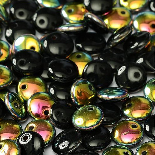 Lentil Bead 6mm x 3mm - 1 Hole - Jet Vitrail - LEN6-23980-28101