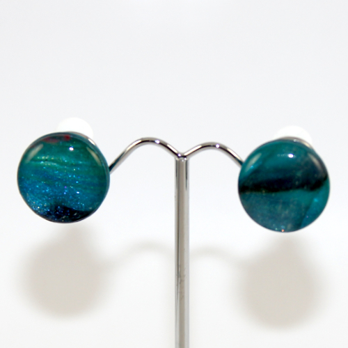 Teal and Black Polymer Clay Clip On Earrings