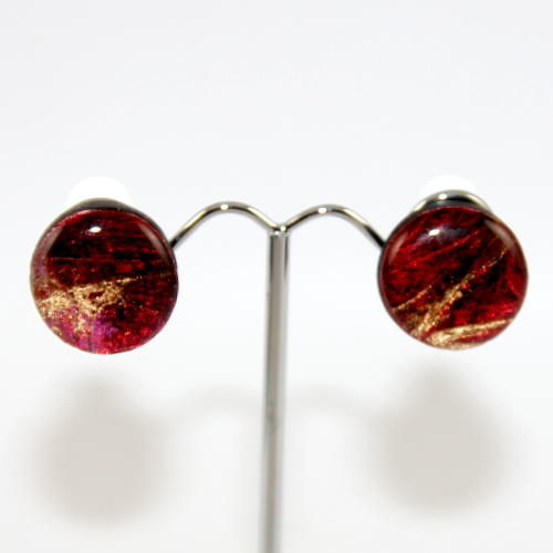 Garnet and Gold Polymer Clay Clip On Earrings