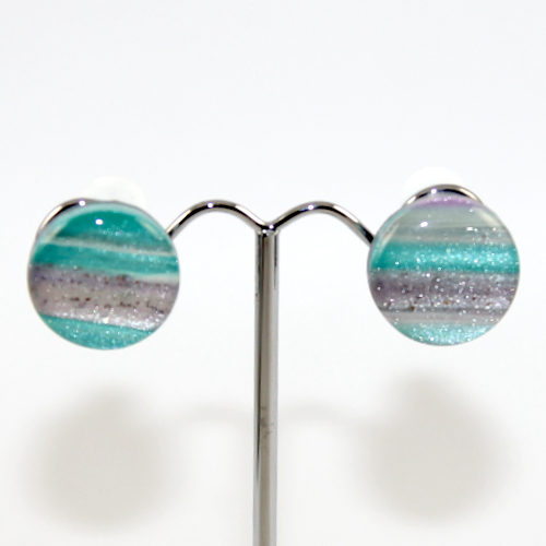 Teal Silver & Lavender Polymer Clay Clip On Earrings