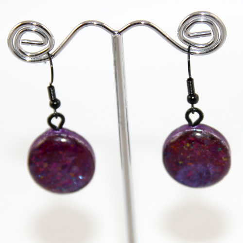 Purple with Glitter Polymer Clay Drop Earrings