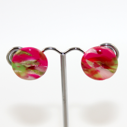 Pink Green & White Polymer Clay Stud Earrings