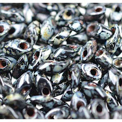 Miyuki 7mm Long Magatama Bead - LMA-4511 - Picasso Smokey Matte Black