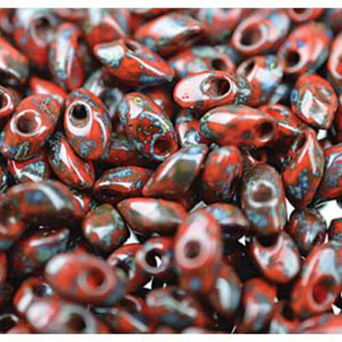 Miyuki 7mm Long Magatama Bead - LMA-4513 - Picasso Opaque Matte Red Garnet
