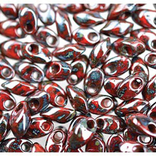 Miyuki 7mm Long Magatama Bead - LMA-4513L - Picasso Opaque Red Garnet Luster