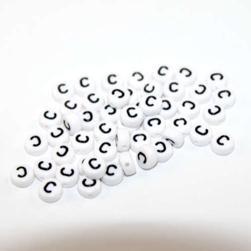 White & Black 'C' 7mm Alphabet Acrylic Flat Round Bead
