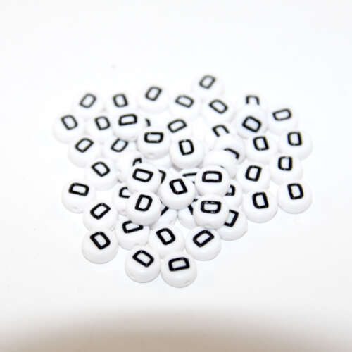 White & Black 'D' 7mm Alphabet Acrylic Flat Round Bead
