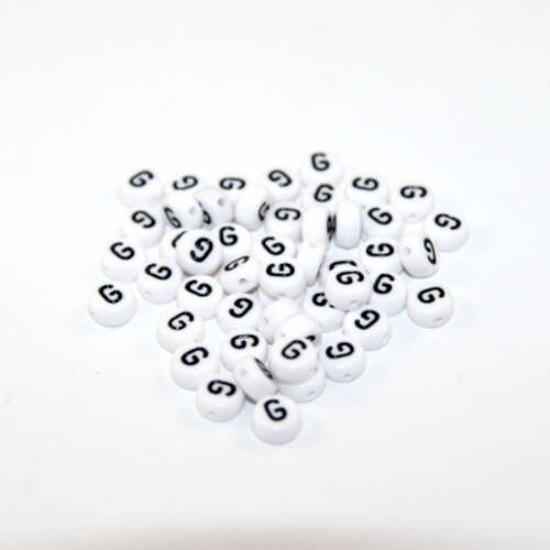 White & Black 'G' 7mm Alphabet Acrylic Flat Round Bead