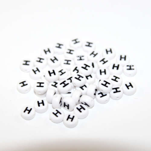 White & Black 'H' 7mm Alphabet Acrylic Flat Round Bead