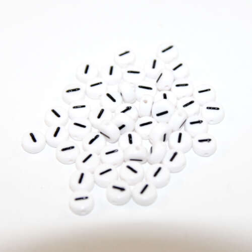 White & Black 'I' 7mm Alphabet Acrylic Flat Round Bead