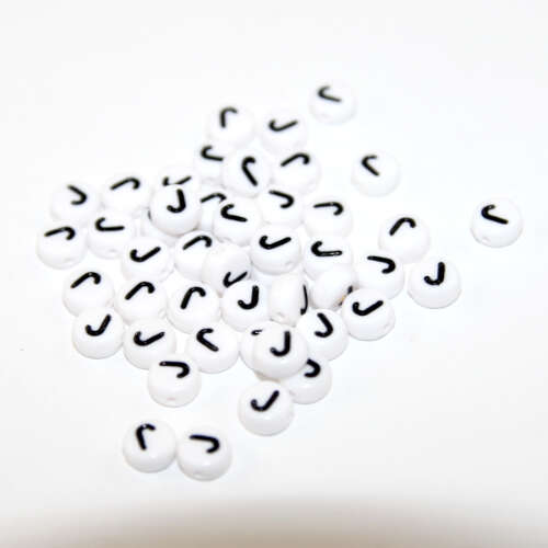 White & Black 'J' 7mm Alphabet Acrylic Flat Round Bead