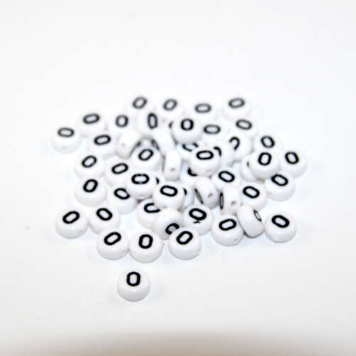 White & Black 'O' 7mm Alphabet Acrylic Flat Round Bead