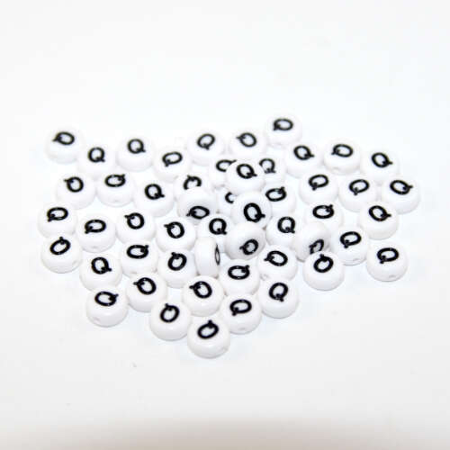 White & Black 'Q' 7mm Alphabet Acrylic Flat Round Bead