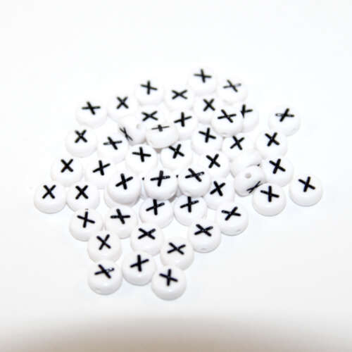 White & Black 'X' 7mm Alphabet Acrylic Flat Round Bead