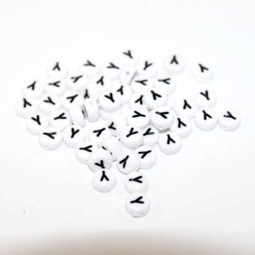 White & Black 'Y' 7mm Alphabet Acrylic Flat Round Bead