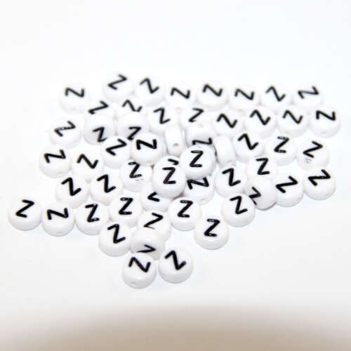 White & Black 'Z' 7mm Alphabet Acrylic Flat Round Bead