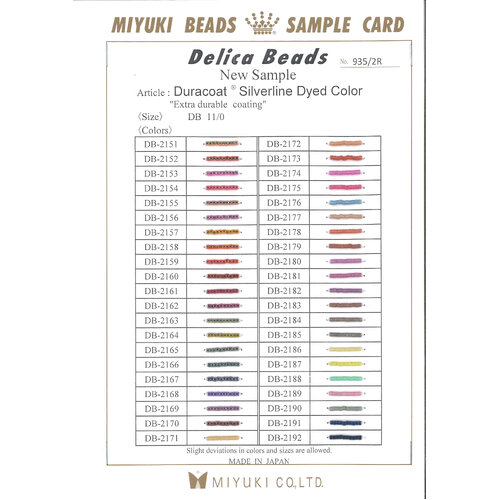 11/0 Delica Duracoat® Silverline Dyed Colour Chart