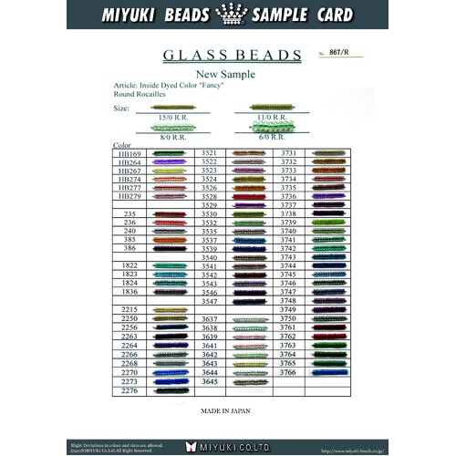 11/0 Round Inside Dyed Color “Fancy” Colour Chart