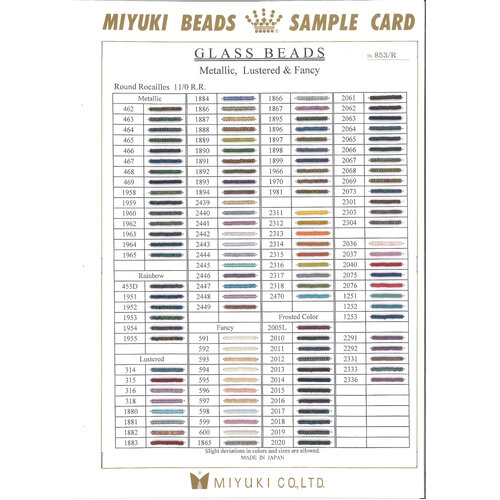 11/0 Round Metallic, Lustered & Fancy Colour Chart