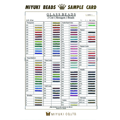 11/0 & 8/0 Hexagon (2 Cut) Colour Chart