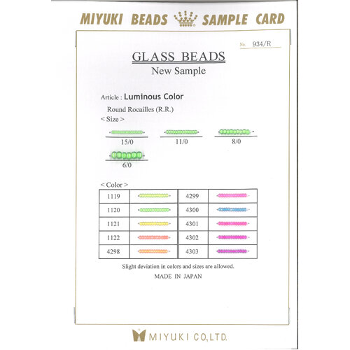 15/0, 11/0, 8/0 & 6/0 Round Luminous Colour Chart