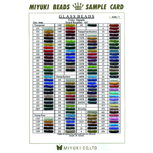 6/0 Round Basic Colour Chart