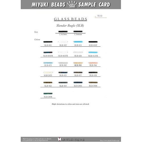 Slender Bugle Bead Colour Chart