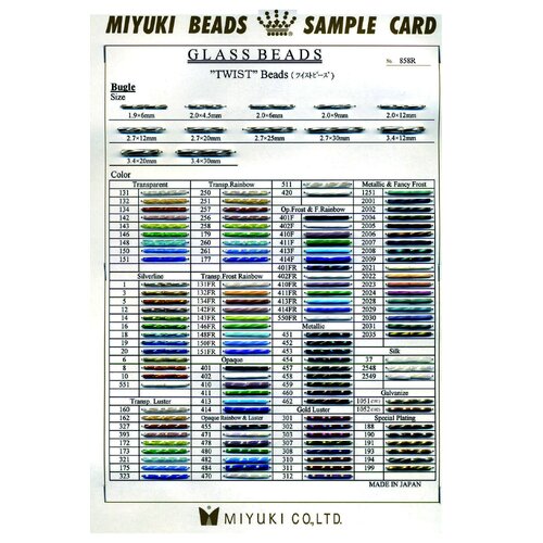3mm, 6mm & 12mm Bugle Bead Colour Chart