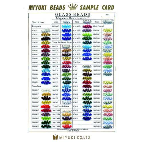 Magatama Bead Basic Colour Chart