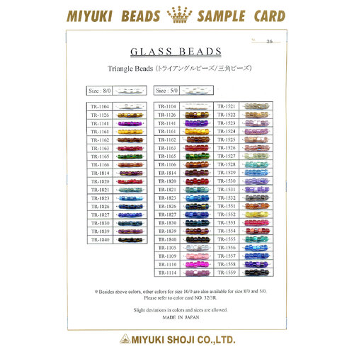 8/0, 5/0 Triangle Bead Additional Colour Chart