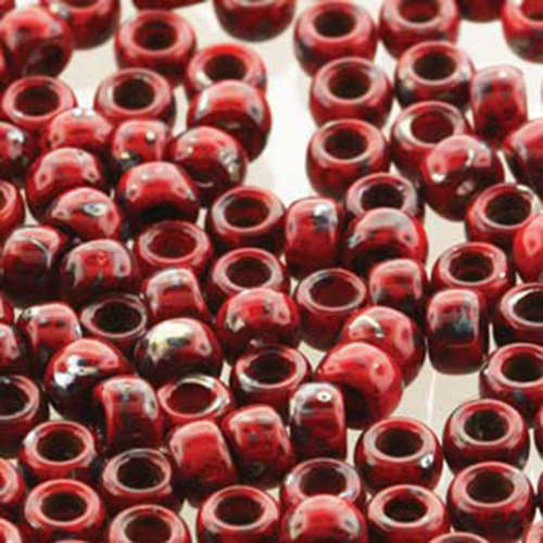 Matubo 8/0 Rocaille Bead - MTB08-93200-43400 - Opaque Coral Red Picasso - Discontinued