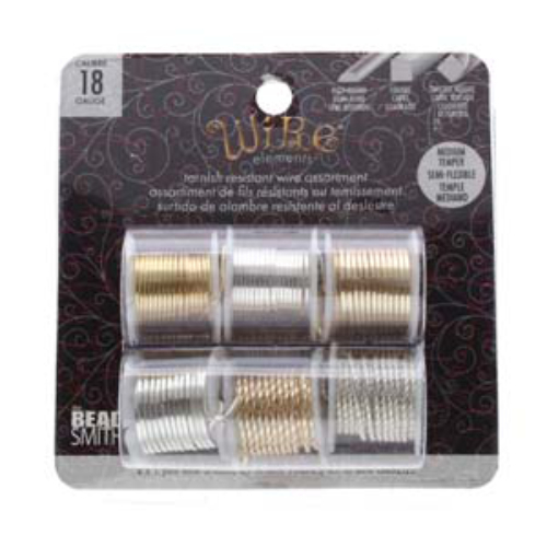 Tarnish Resistant Medium Temper Mix - Gold / Silver 18 Gauge Half Round / Square / Twisted Wire - 1yd / 0.9m - Box of 6 - NTW18SH-6P
