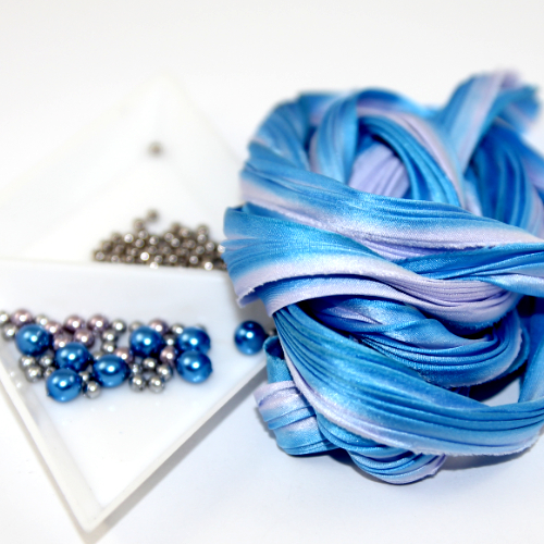 On A String - Shibori Silk Earring Workshop Kit - Shades of Periwinkle