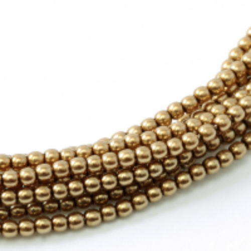 2mm Czech Glass Pearl - 150 Bead Strand - Antique Gold - Shiny - 10146