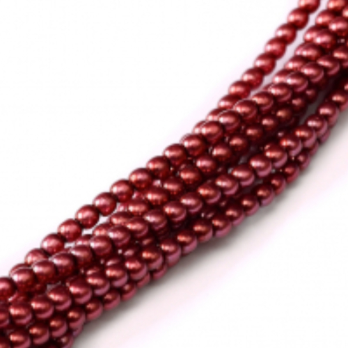 2mm Czech Glass Pearl - 150 Bead Strand - Magenta - Shiny - 10187
