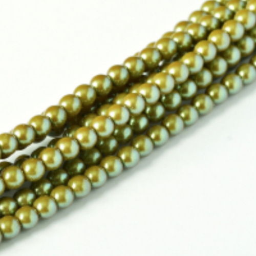2mm Czech Glass Pearl - 150 Bead Strand - Moss - Shell - 30009