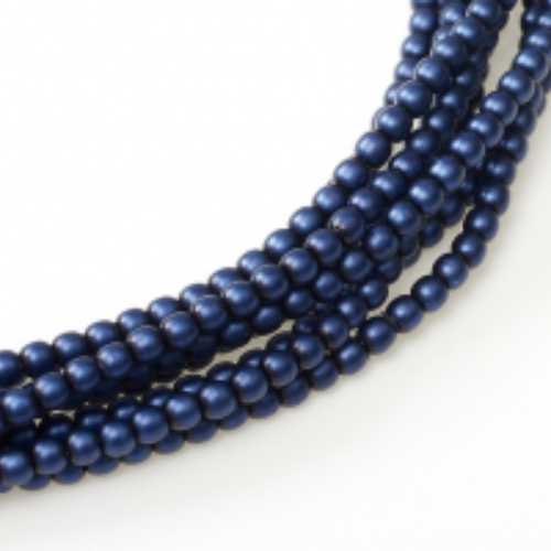 2mm Czech Glass Pearl - 150 Bead Strand - Matte Midnight Blue Satin - 75968