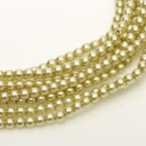 3mm Czech Glass Pearl - 150 Bead Strand - Green Straw - Shiny - 70452
