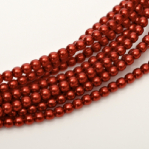 3mm Czech Glass Pearl - 150 Bead Strand - Red - Shiny - 70498