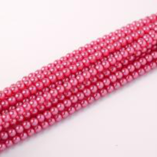 4mm Czech Glass Pearl - 120 Bead Strand - Candy Pink - Crystal - 00030-63282