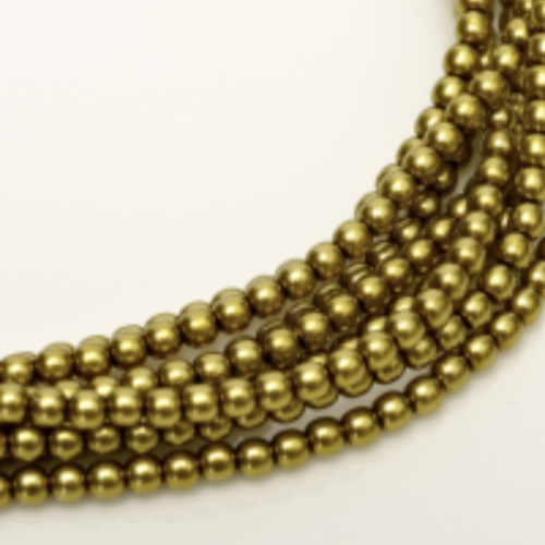 4mm Czech Glass Pearl - 120 Bead Strand - Old Green Gold - Shiny - 10079
