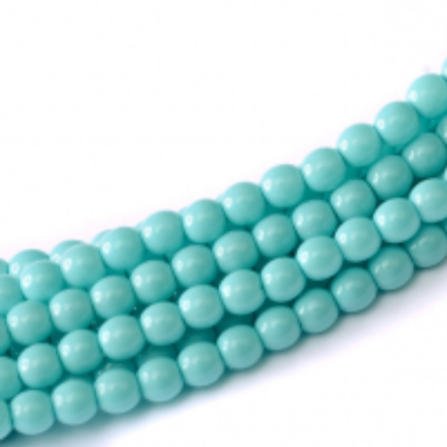 4mm Czech Glass Pearl - 120 Bead Strand - Turquoise - Shiny - 10092