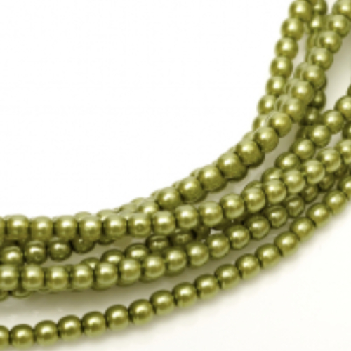 4mm Czech Glass Pearl - 120 Bead Strand - Green Apple - Shiny - 10158